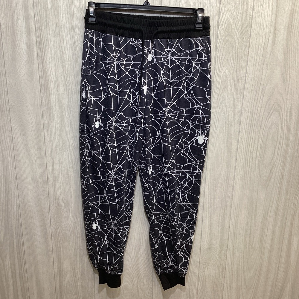 DEEROSE Women's (Size L) Elastic Drawstring Waist Cuffed Sleep Pants Spider Webs